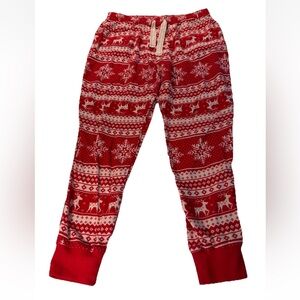 WOMEN'S OLD NAVY RED Reindeer & Snowflake FLANNEL PAJAMA BOTTOMS SMALL Holiday